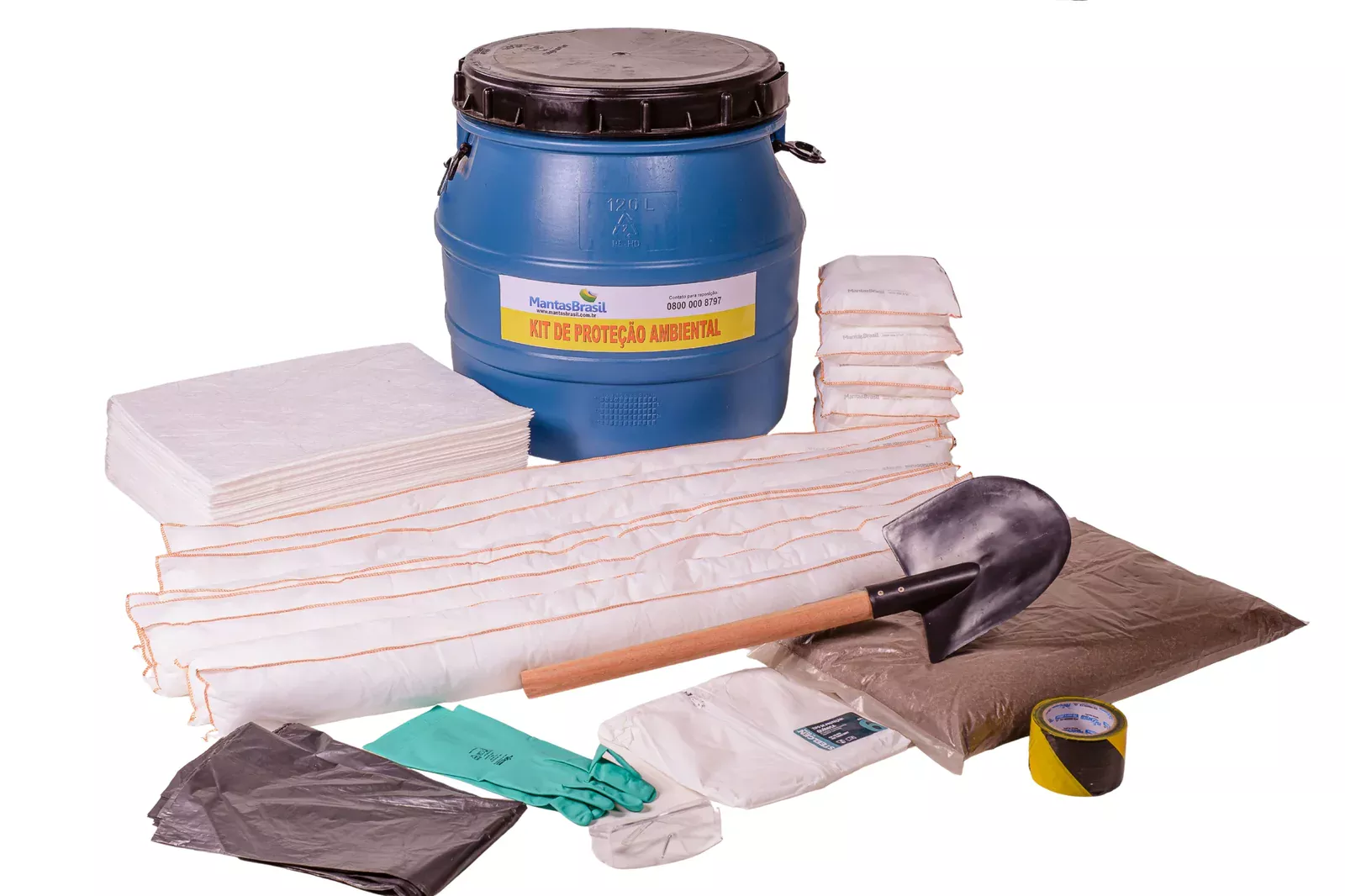 7100 - Kit Proteção Ambiental Bombona Azul 100 litros Linha Branca - absorve 100L