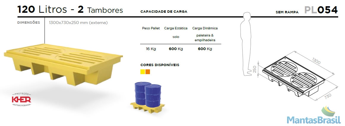 PALLET DE CONTENÇÃO PL054 2 TAMBORES 120 L