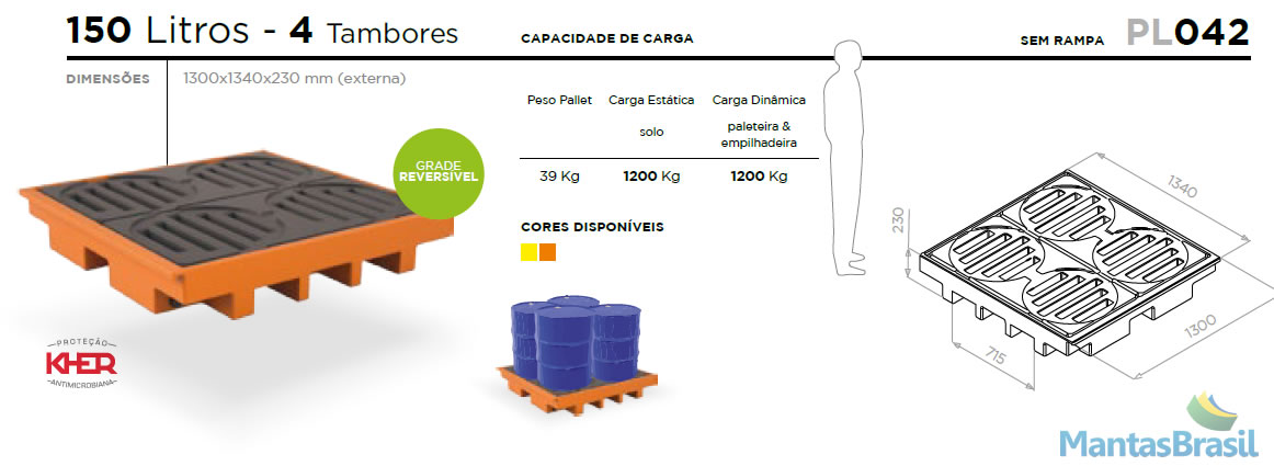 PALLET DE CONTENÇÃO - PL042 - 4 TAMBORES - 150 L