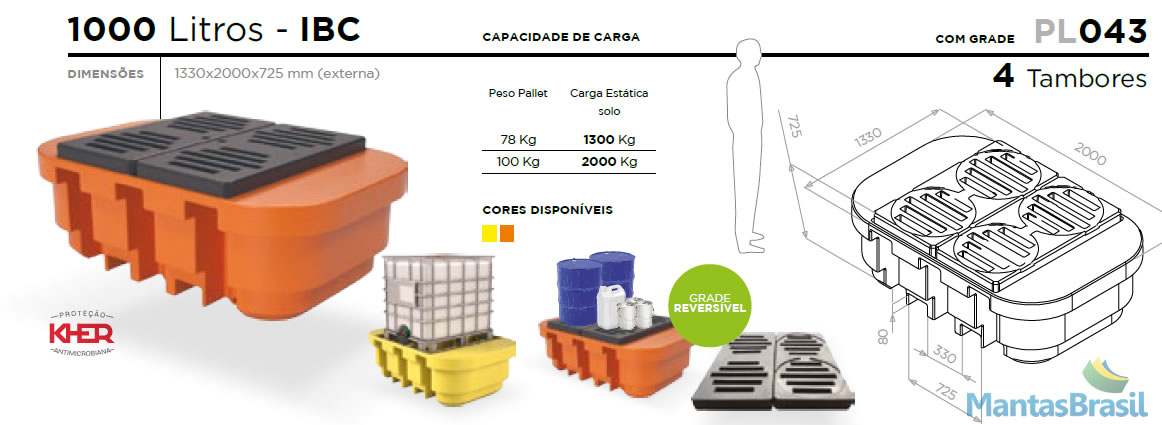 PALLET DE CONTENÇÃO PL043 PARA IBC 1000 L C/G