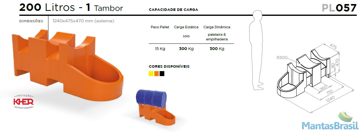 PALLET DE CONTENÇÃO PL057 SUPORTE CAVALETE 1 TAMBOR
